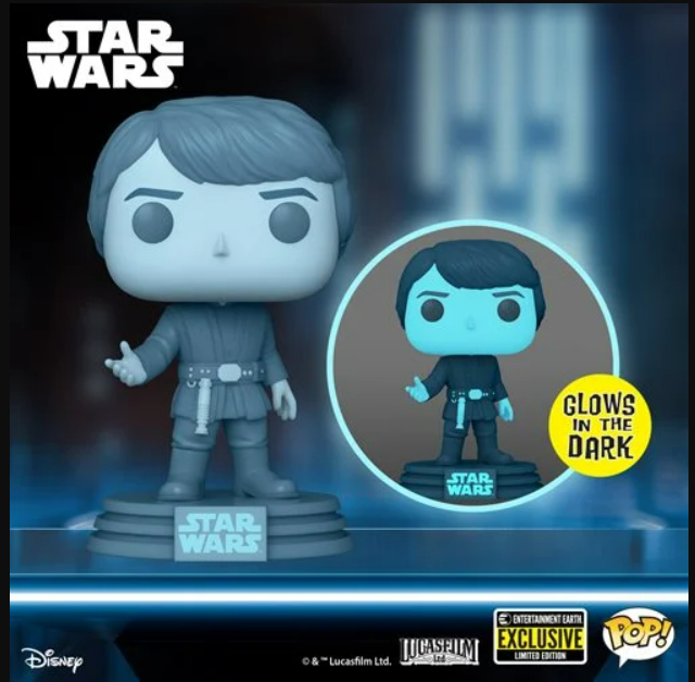 Funko Pop! Star Wars: Return of the Jedi 40th Hologram Luke Glow-in-the-Dark #615 - Entertainment Earth Exclusive